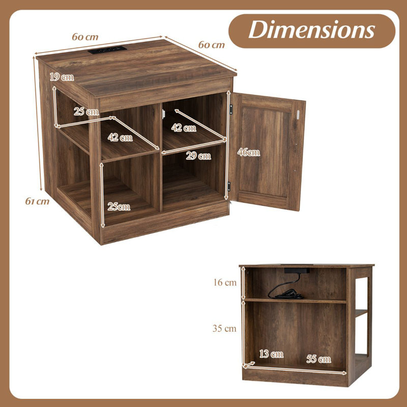 60cm W Manufactured Wood Bedside Table, Rustic Brown