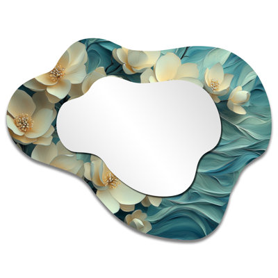 Garden Of Magnolias On Agate River I - Magnolias Irregular Asymmetrical Mirror, Traditional Wall Mirror, Printed on Metal