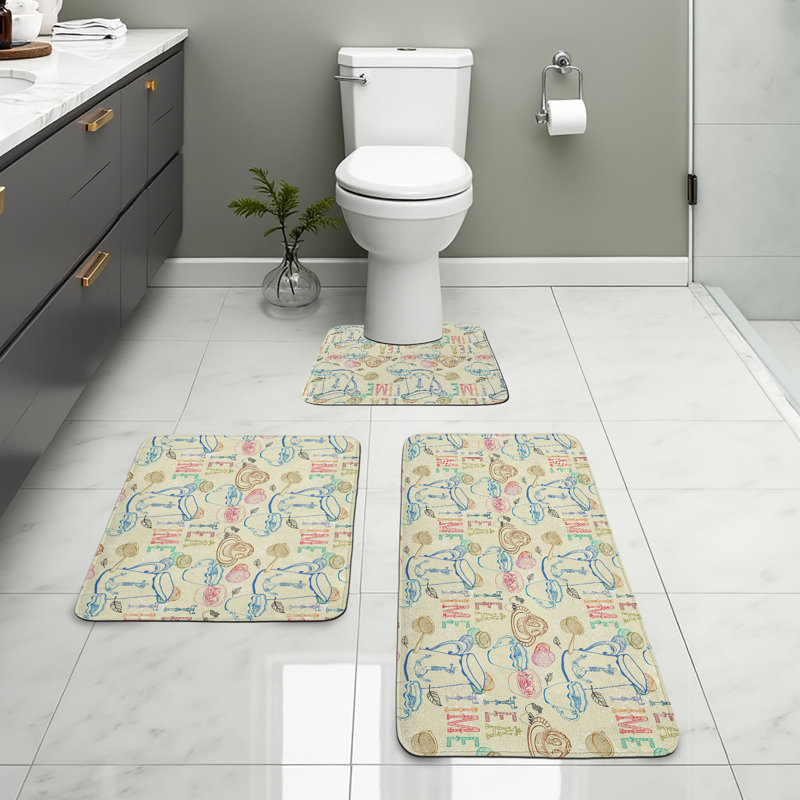  Multicolore ensemble de tapis de salle de bain 3 pièces Tea Party
