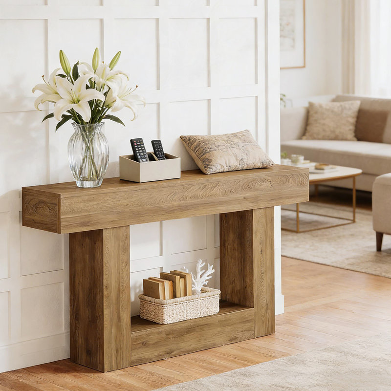 Table d'appoint à 2 niveaux, table de vestibule, table console, Marron clair