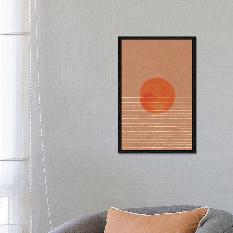 Orange Sun In The Sea by Whales Way - Painting on Canvas, Black Framed, 66.04 cm H x 45.72 cm W
