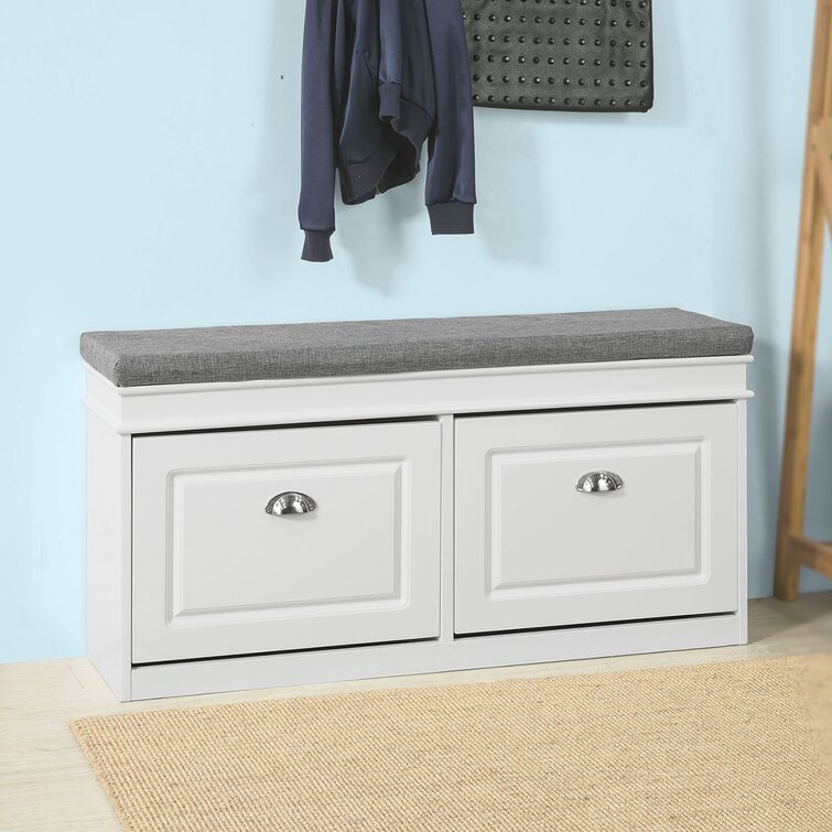 43.5 Shoe Storage Bench with Cushion, Entryway Storage with Hidden Storage Red Barrel Studio Color/Pattern: White