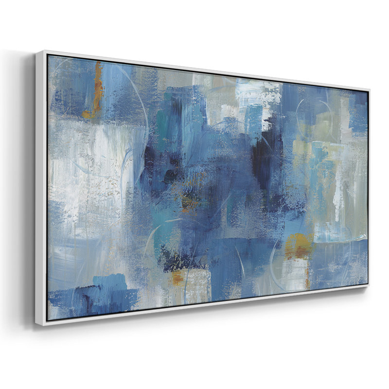 Blue Morning- Framed Gallery Wrapped Canvas -Ready to Hang, 21" H x 41" W, White