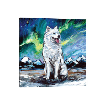 Samoyed Night I by Aja Trier - Wrapped Canvas Print