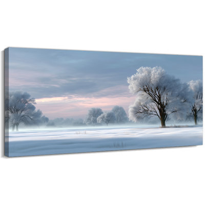  Art de Noël de Noël sur toile, peinture sur toile d'arbres enneigés, décor mural de paysage de matin givré, affiches de vacances paisibles pour le salon, la chambre à coucher, les espaces de bureau, 48 po x 24 po