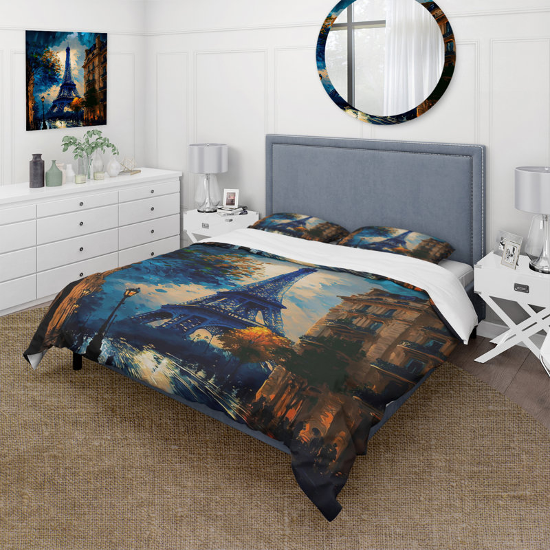 Ensemble de housse de couette en microfibre / polyester Tour Eiffel bleue en automne
