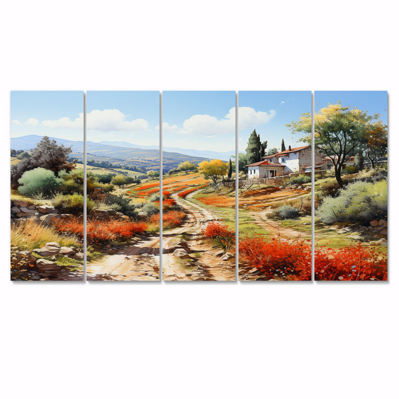 Maison de campagne en Toscane, Italie, ensemble d'art mural 5 pièces, H 28 po x l 60 po