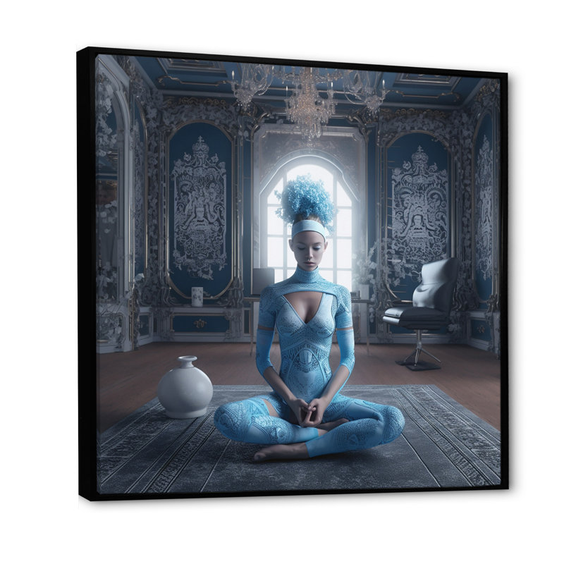 «Blue Yogini Meditation Spiritual Elegance» sur impression sur toile, H 30 po x l 30 po, Cadre photo noir