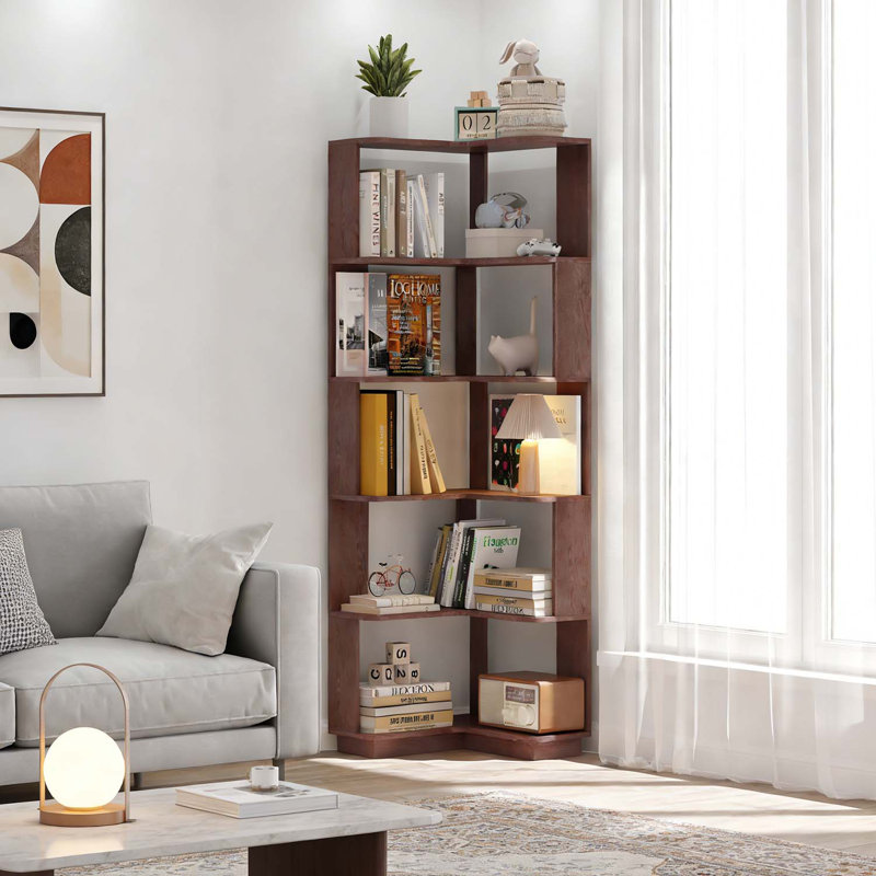 6 Tier Freestanding Bookshelf for Efficient Space Utilization in Living Rooms and Bedrooms, Ox Blood Red