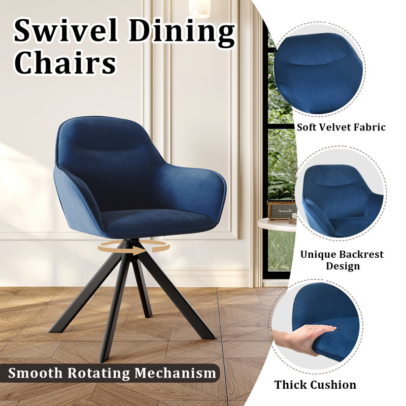 48.5cm H Swivel Upholstered Dining Chairs- Ergonomic Back, Blue Velvet