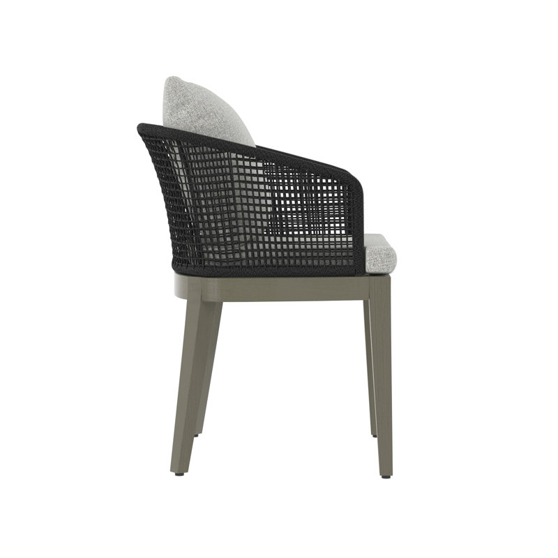 Capri Outdoor Teak Dining Armchair, Dark Gray Frame/Light Gray Cushion