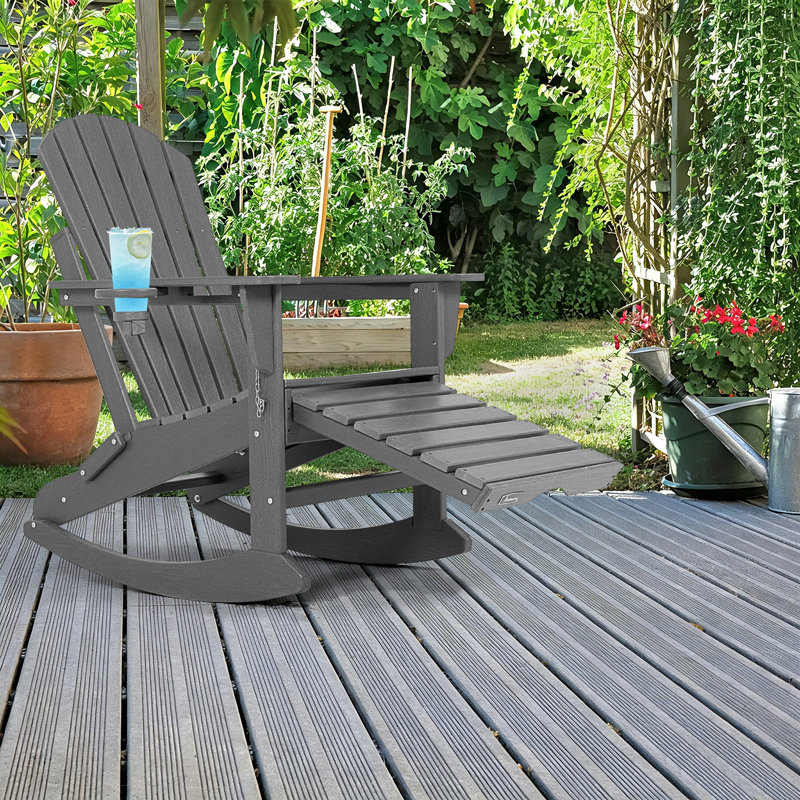 Plastic/Resin Folding and Rocking Adirondack Chair with Ottoman, Gray