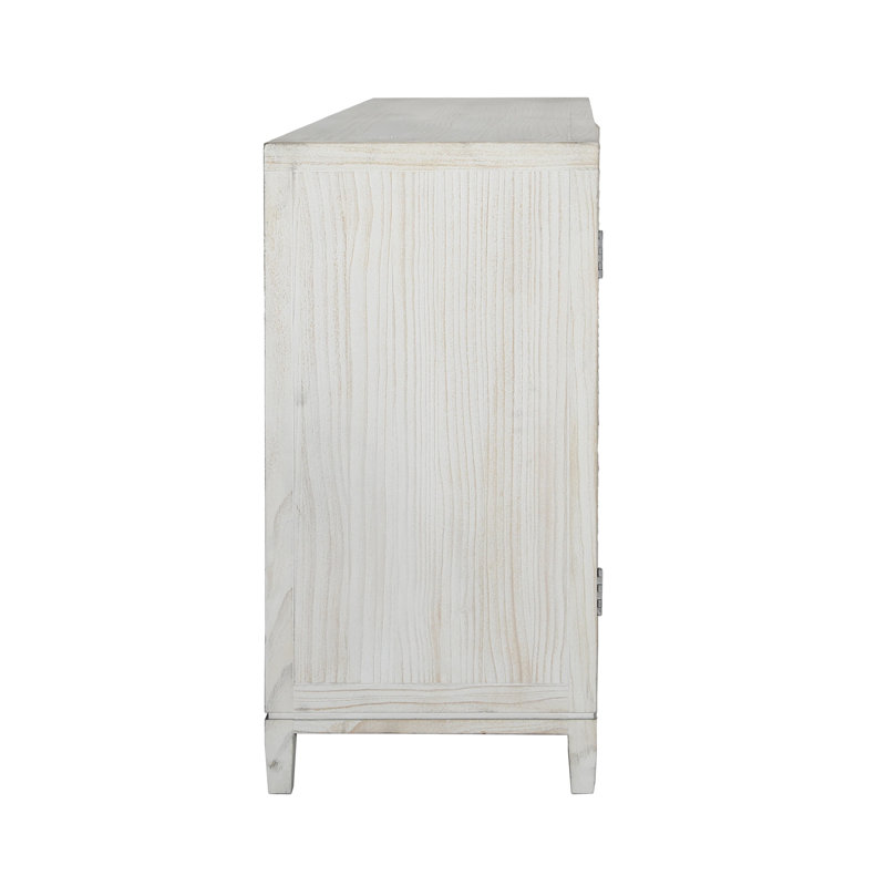 Melrose 79-Inch Pine Light Wash 4-Door Sideboard With Hand Carved Burst Pattern Door Fronts