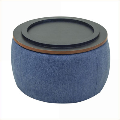 Ottoman with Storage, 2-in-1 End Table &amp; Footstool, Navy Blue Linen, 25.5"x25.5"x14.5" | Navy | MDF