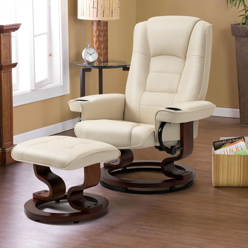 Leather Heated Massage Recliner Chair with Ottoman, Beige 