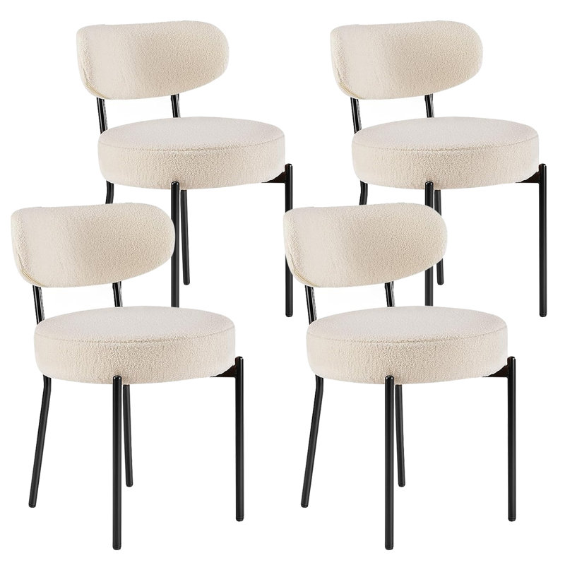 Sherpa Fabric Upholstered Dining Chairs With Backrest For Dining Room, Kitchen, Living Room, Beige, 6