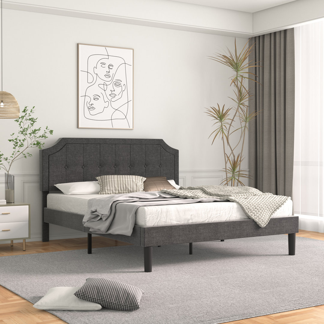 Sietje Upholstered Bed Frame With Tufted Adjustable Headboard Wood Slats Platform Bed Red Barrel Studio® 