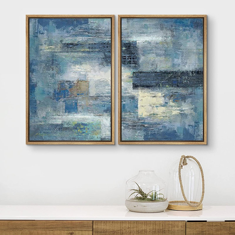 «Grunge Abstract Paint Effect», impression sur toile bleu marine, H 16 po x l 24 po x P 2 po, Toile avec cadre flottant brun