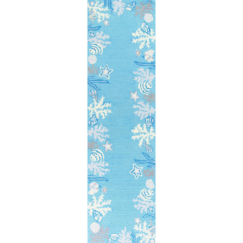 Tapis de couloir crocheté à la main bleu et gris, Tapis de couloir 2 pi x 7 pi 6 po