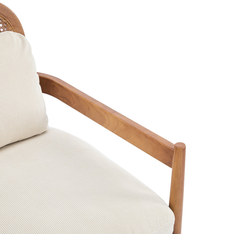 Chaises d'appoint de 26,6 po de style Mid-Century, bois de noyer et revêtement rayé pour le style détente de la chambre à coucher, coin lecture beige