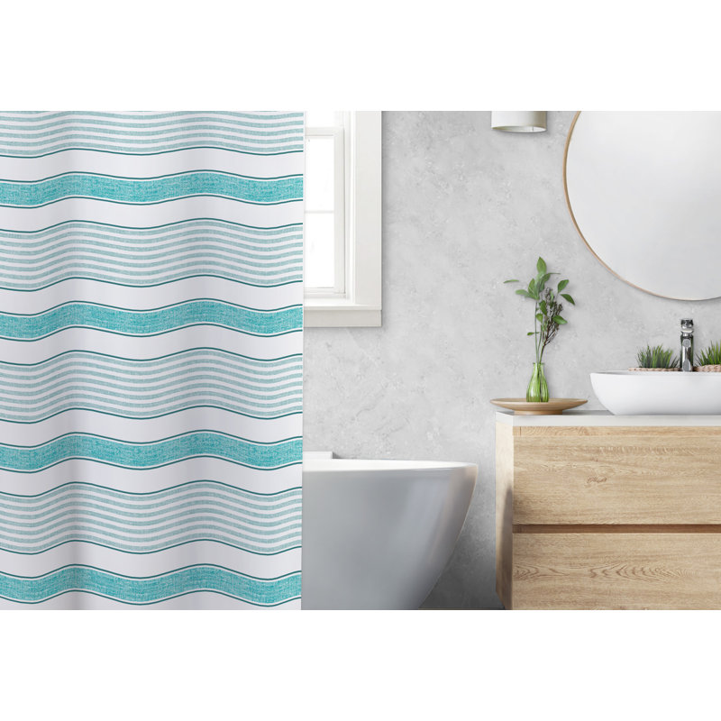 Rideau de douche tissé à rayures turquoise