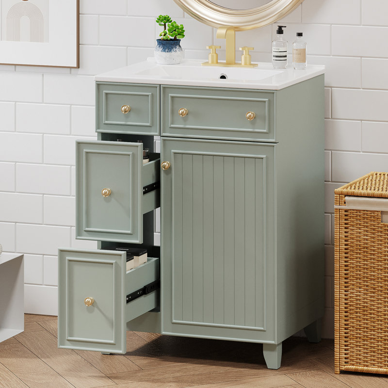 Armoire de salle de bain 24 po avec lavabo en céramique - Espace optimisé, lavabo couleur 24 po, construction, pratique