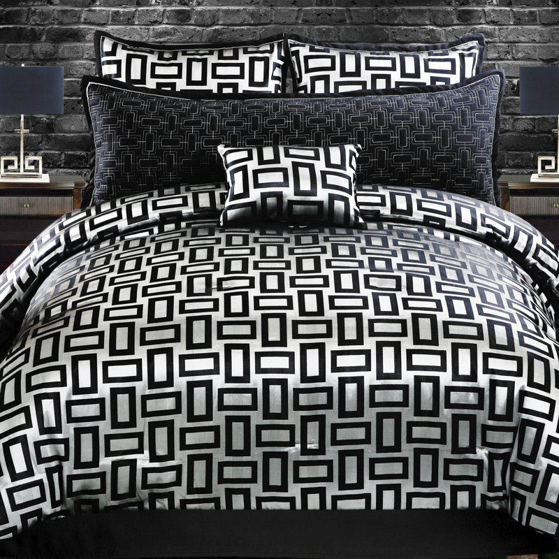 Kacy King Black and Silver Geometric Comforter Set