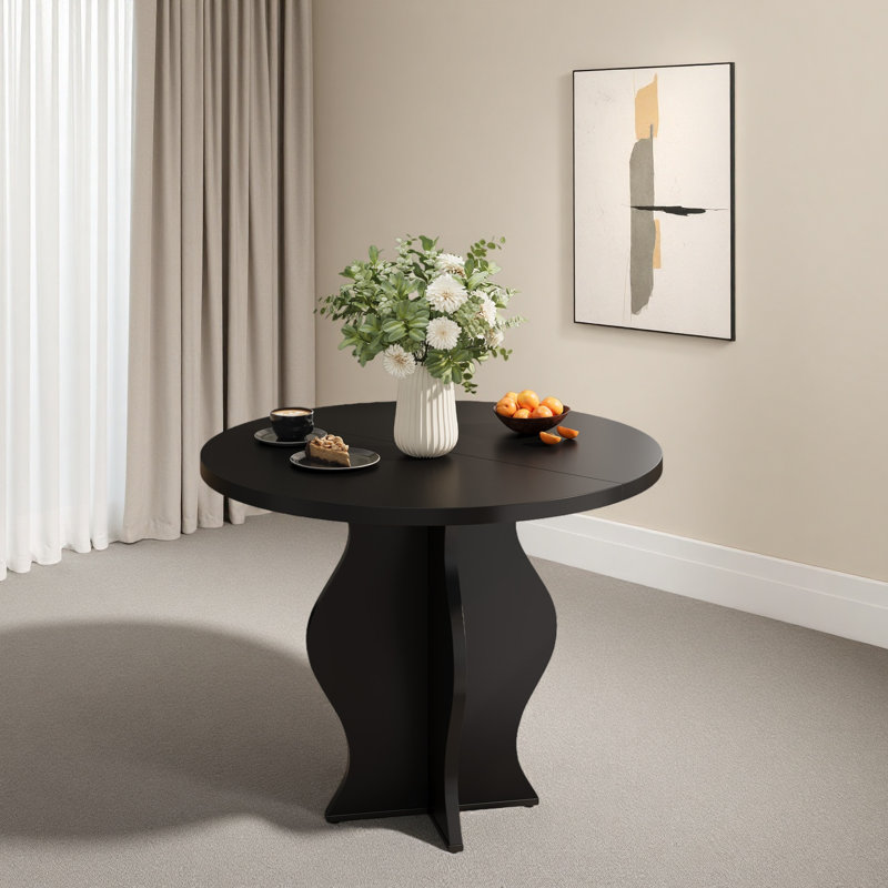 Petite table de salle à manger 31,5 pouces pour 2 personnes, table de cuisine ronde de style campagnard, base à piédestal ondulé, table de salle à manger encastrée pour appartement, coin repas, salle à manger