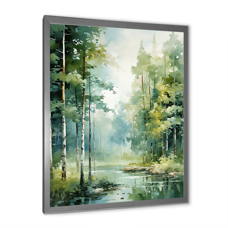 Tranquil Shadows Green Forest II - reproduction sur toile, Cadre simple argenté, H 32 po x l 24 po x P 1 po