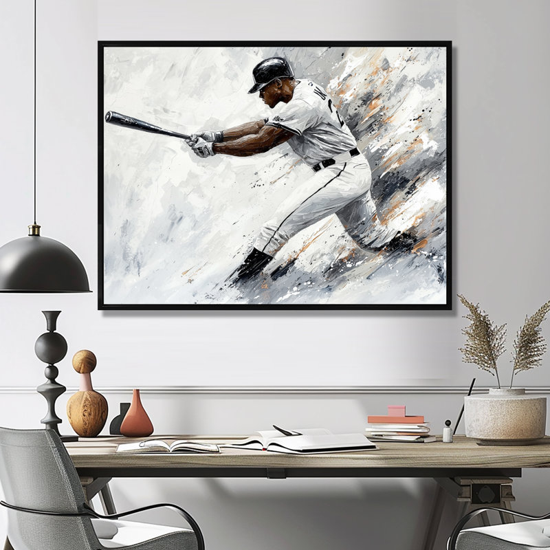 Baseball Player Action II - Sport Baseball, impression d'art mural, H 34 po x l 44 po, Noir