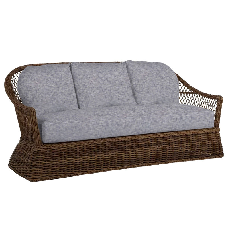 Soho 81.75" Wide Outdoor Wicker Patio Sofa with Cushions, Welt, Soho #83 Raffia, Verona Fossil