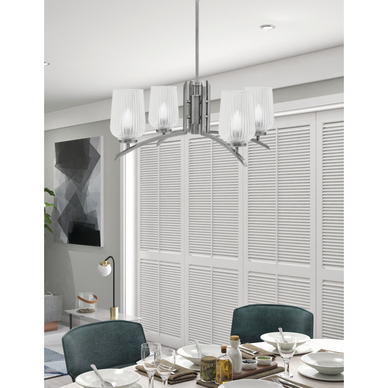 Lustre lumineux avec verre texturé transparent 5 po, Graphite, H 58,25 po x l 26,75 po x P 26,75 po, 4