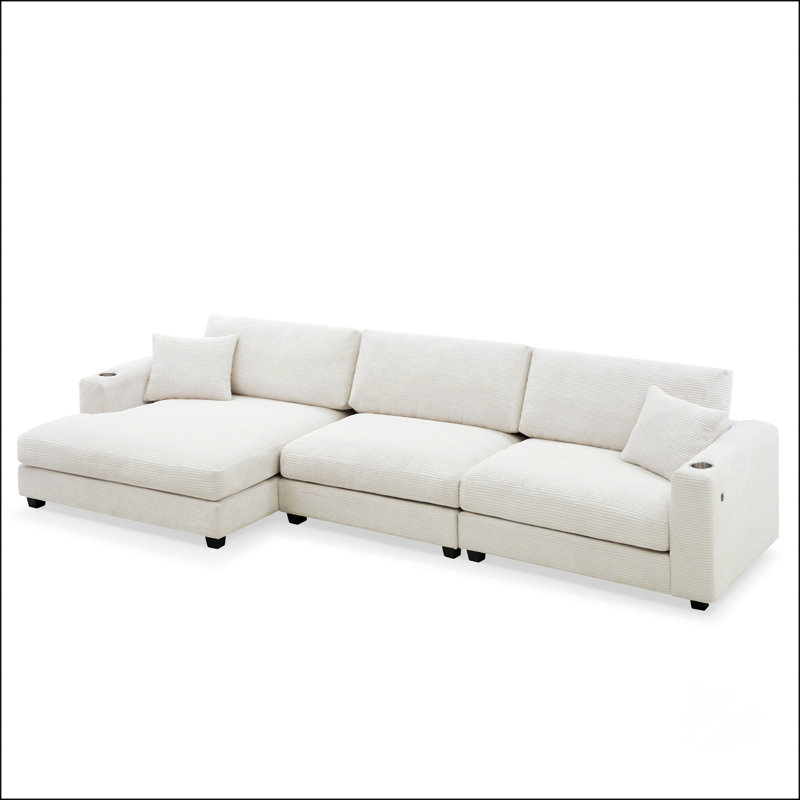 134*54" Oversized Corduroy Sectional Sofa, Beige