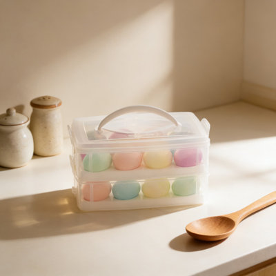 2-Layer Deviled Egg Carrier Container With Lid And Handle, Holds 24 Eggs, Stackable, Microwave, Freezer & Dishwasher Safe (6-Pack)