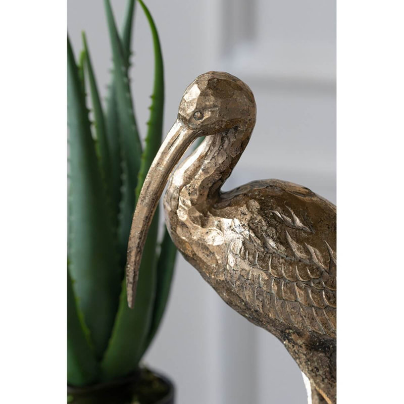 Figurine grue en or 15,9 po, statue d'oiseau debout élégante avec base texturée, sculpture décorative pour le salon, la chambre à coucher et le vestibule
