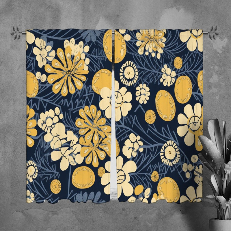 Motif de rideaux à motif floral bleu marine - 6058, L 20 po x L 82 po