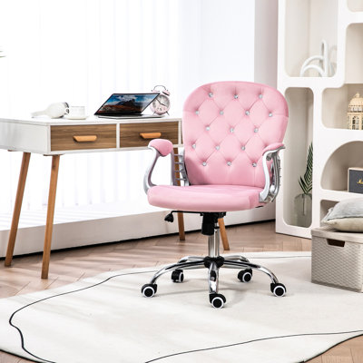 Fauteuil de bureau rose en velours réglable en hauteur et inclinable pour un espace de travail ergonomique