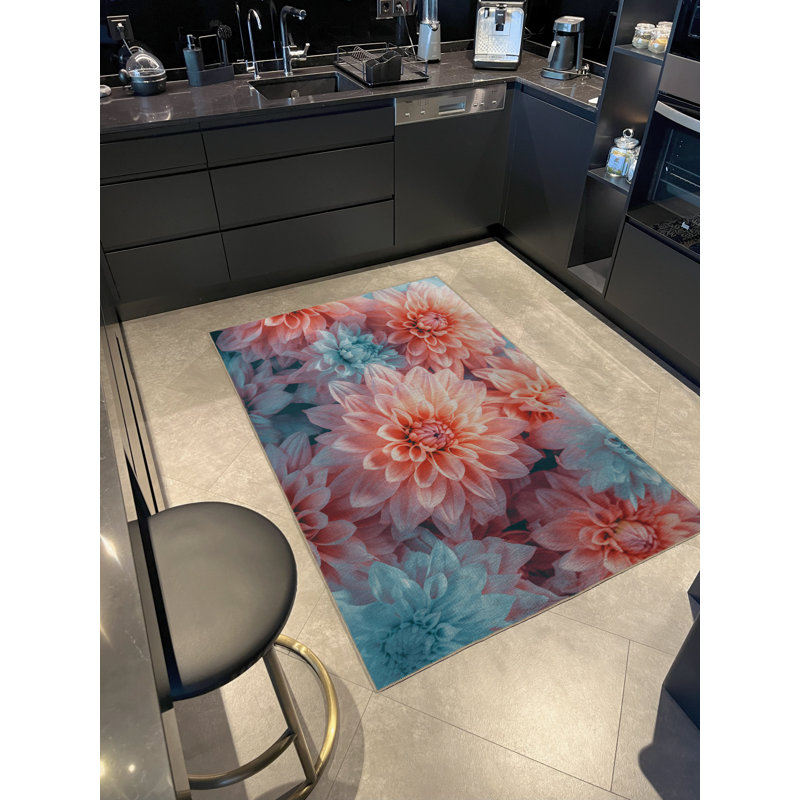 Tapis décoratif bleu et rose, Rectangle 3 pi 9,81 po x 6 pi 6,74 po
