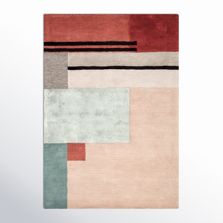 Runway Geometric Handmade Tufted Beige Area Rug