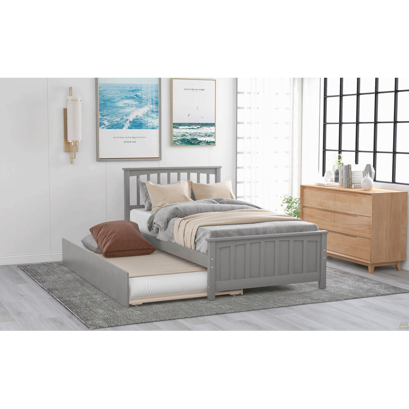 Lit plateforme simple avec lit gigogne, gris, gris