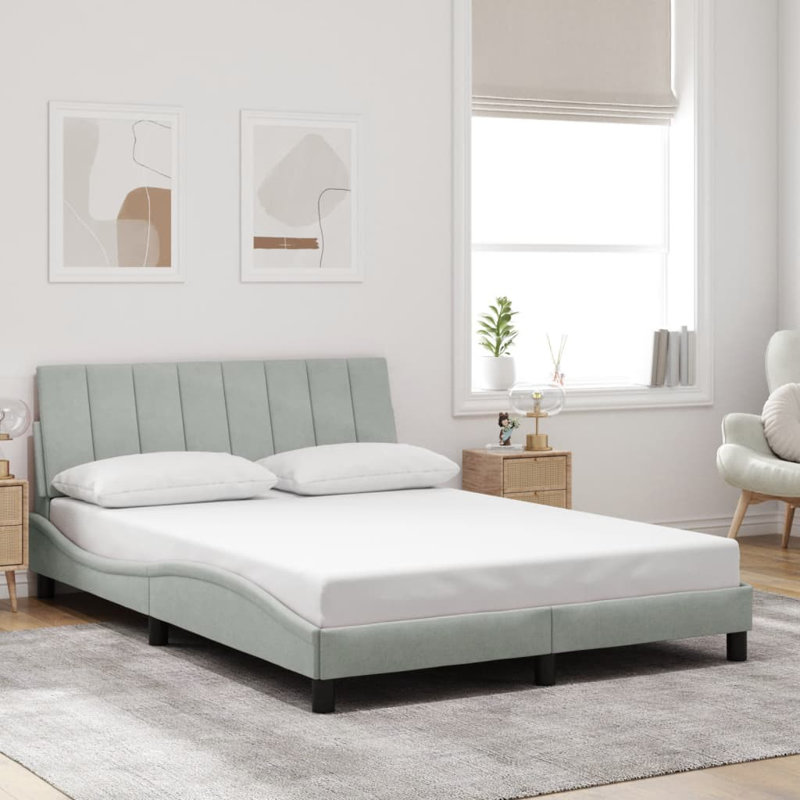 Bed Frame without Mattress Hanko Light Grey 140x190 cm Velvet, Light Gray, Full