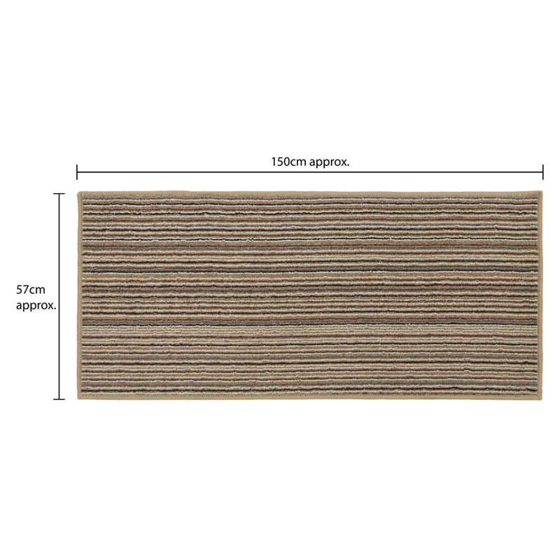 Non-Slip Striped Doormat, Beige, Rectangle W57 x L150 cm
