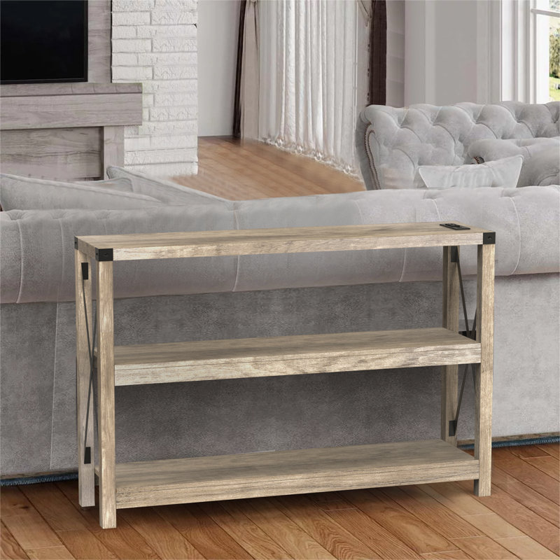 Console Darletha avec tablettes de rangement à 3 niveaux, Gris délavé, H 31,5 po x l 47,2 po x P 11,8 po