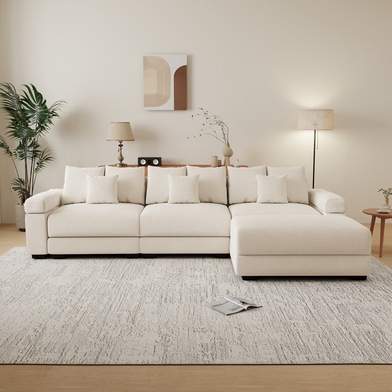 Canapé modulaire surdimensionné en forme de L de 130 po en tissu de velours côtelé avec siège profond et accoudoirs larges de conception ergonomique