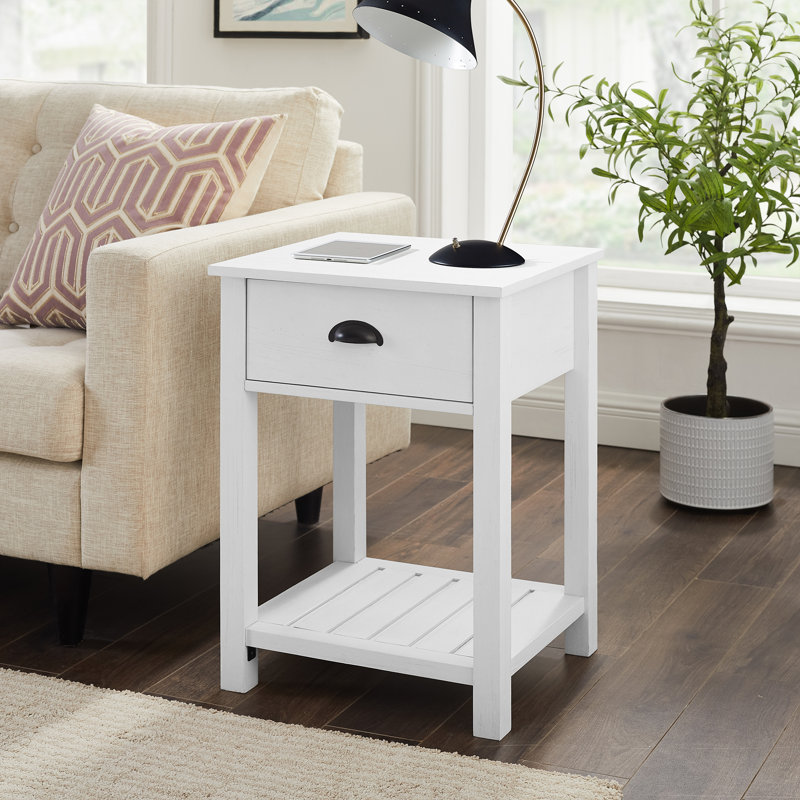 Cadhla 1-Drawer Nightstand with Open Shelf, Brushed White