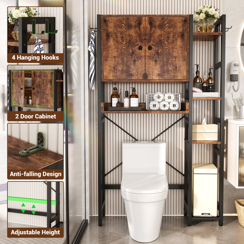 Armoire de rangement à 7 niveaux avec portes, organisateur de salle de bain avec tablette réglable, Noyer / noir