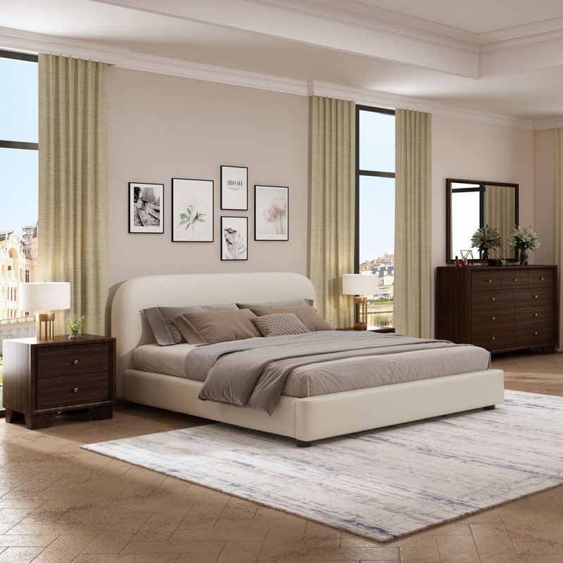 Lit, tissu beige, Double 