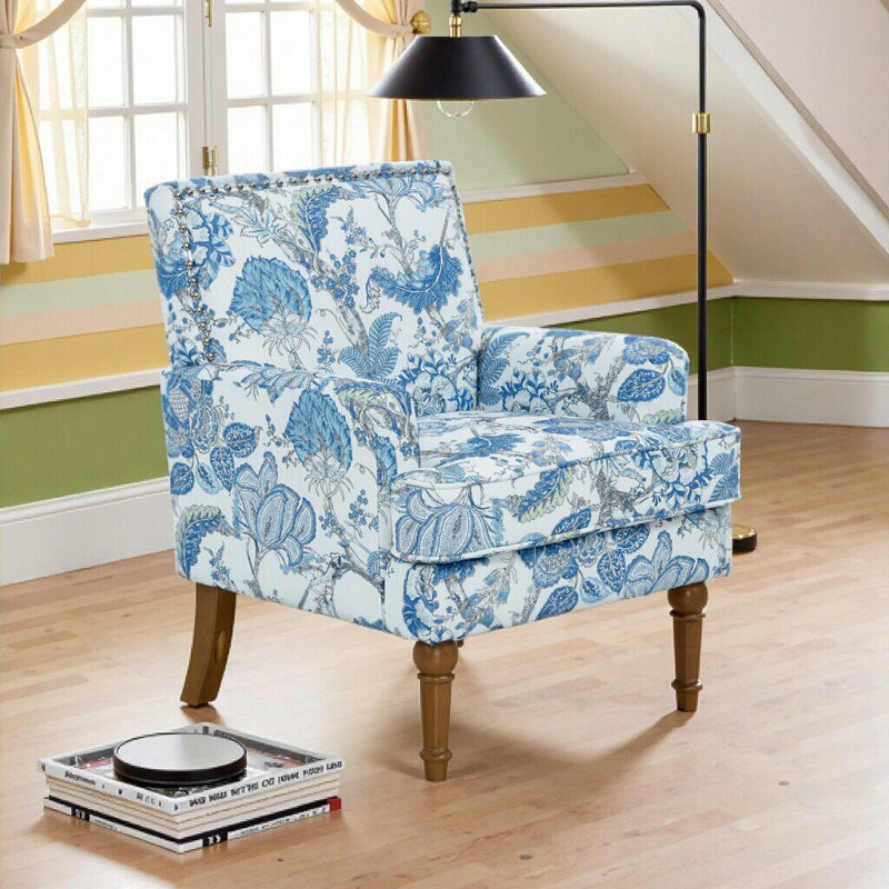 Fauteuil d'appoint rembourré Farmhouse, Bleu