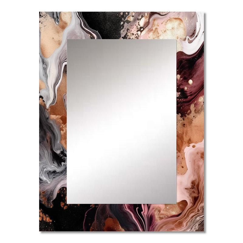 Rose, agate chromatique noire I - grand miroir abstrait, décor de miroir mural rose unique, impression d'art en métal