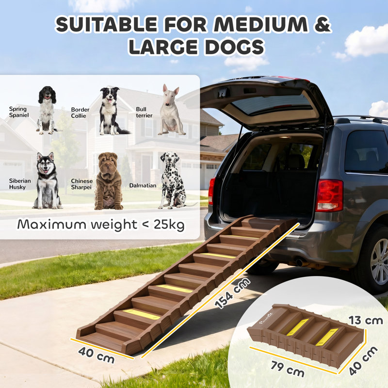 Foldable Dog Ramp for Cars Bed Portable 10Step, Brown